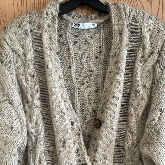 Zara Cable Knit Torn Coat Cardigan - Picture 3 of 16